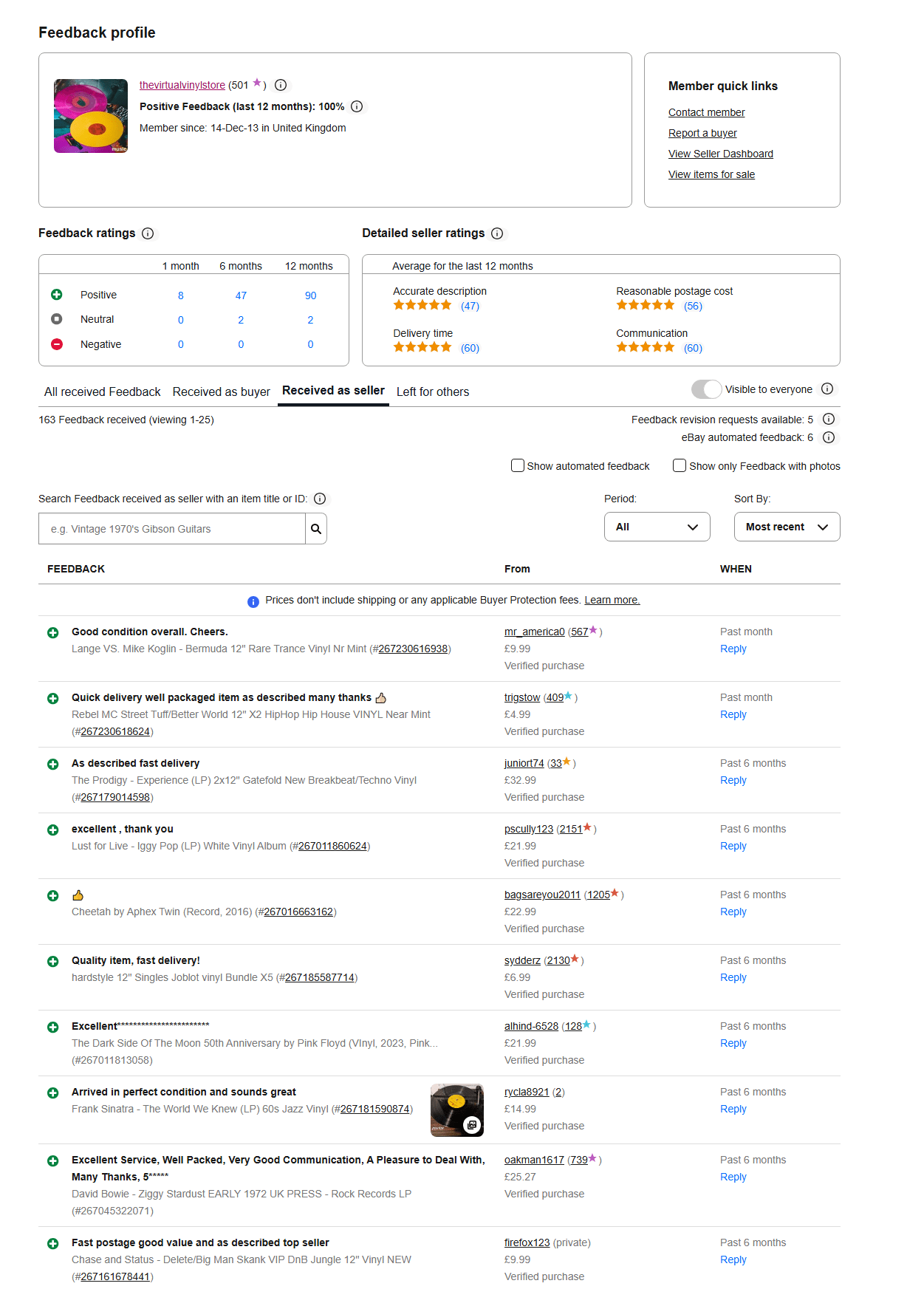 The Virtual Vinyl Store Ebay Feedback